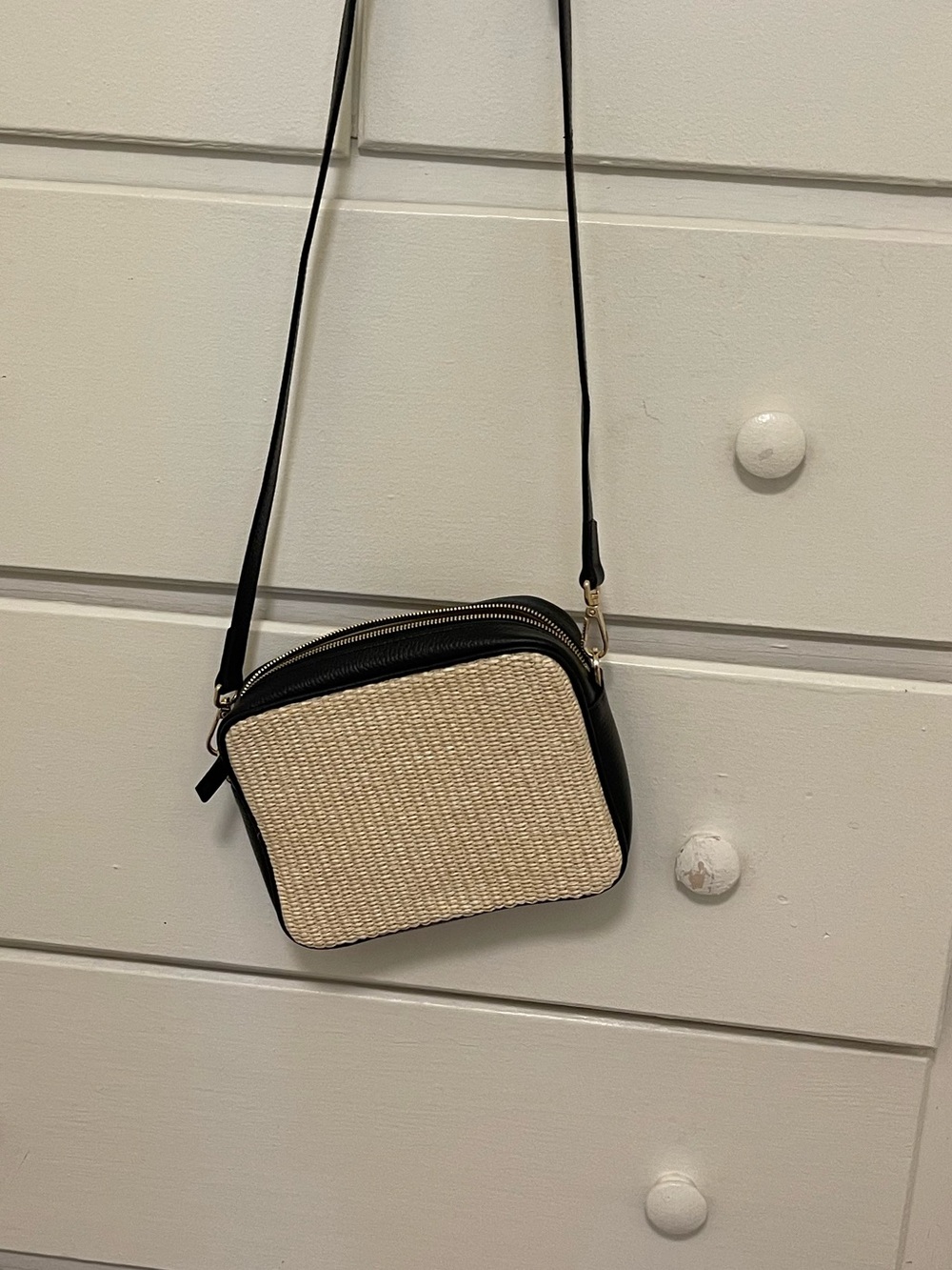 Quince Italian Leather & Raffia Crossbody Bag